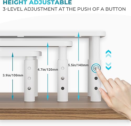 Miniatura 6 de BONTEC Paquete de 2 soportes elevadores de monitor de 3 alturas ajustables con soporte para bolígrafo, soporte ergonómico de metal para computadora