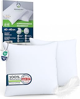 Sensalou Kissenbezug wasserdicht 2er Set in 7 Größen - 40x40 cm Kopfkissenbezug weiß mit Reißverschluss - Allergiker Hausstaubmilben Kissenschutz