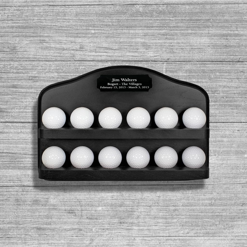 12 Golf Ball Display with Engraved Plate~Solid Wood~Made in USA~Three Finishes