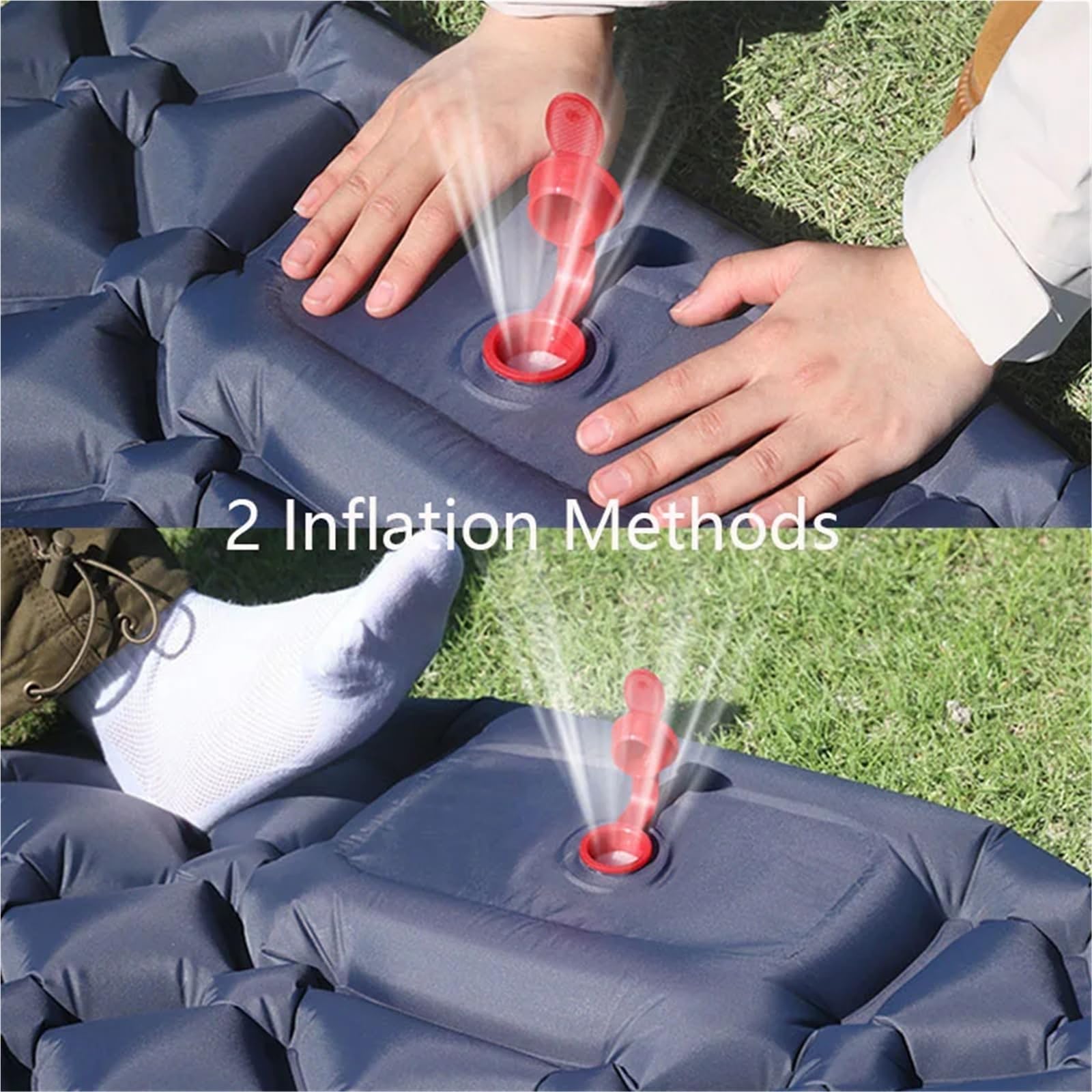 Almohadilla de Camping autoinflable for 2 Personas | Colchoneta doble ultraligera con bomba de pie tipo almohada for acampar al aire libre(Double-NavyBlue)