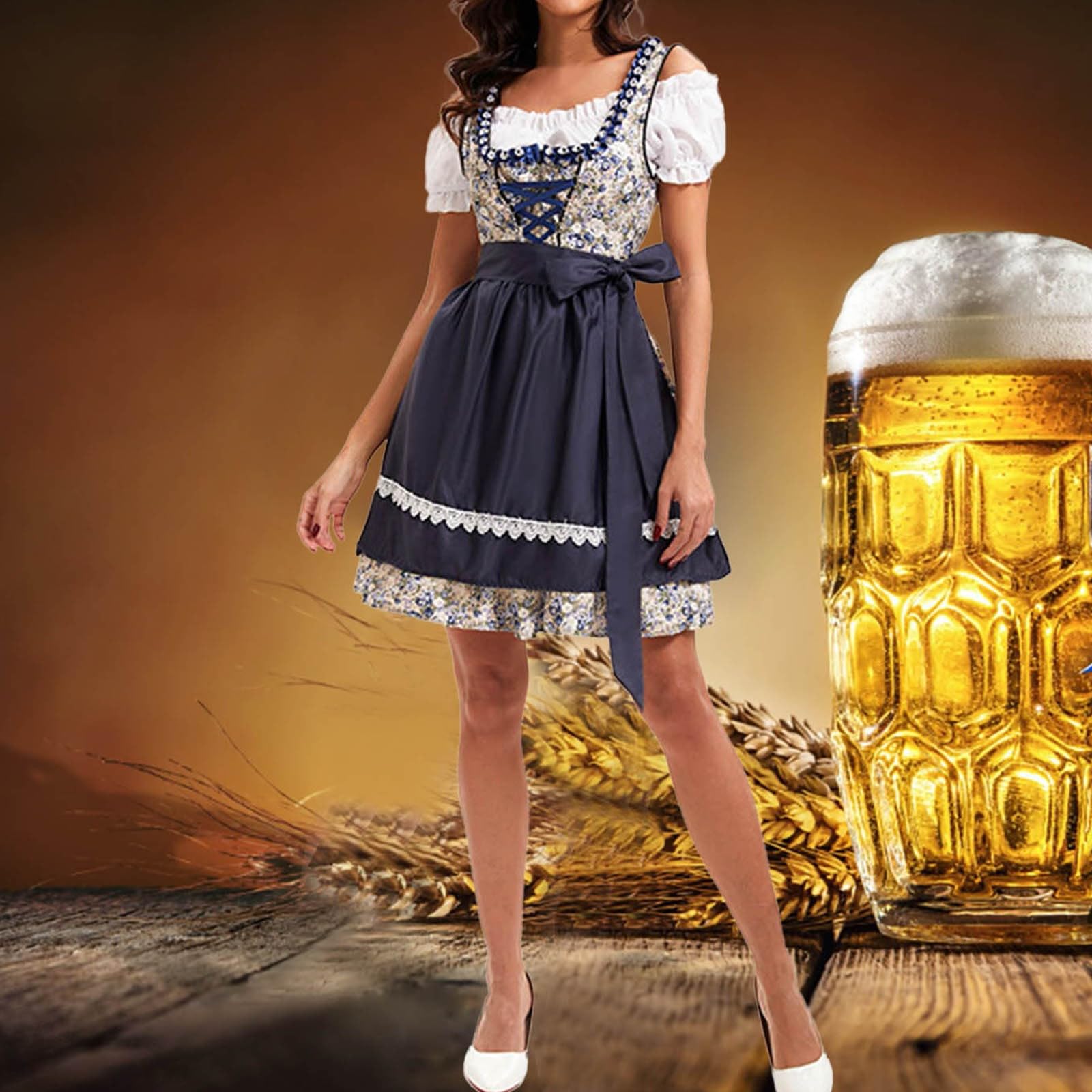 Vestido tirolés para mujer, elegante, vestido midi de encaje, vestido tradicional bávaro, estilo étnico, falda tirolesa, vestido largo para Oktoberfest