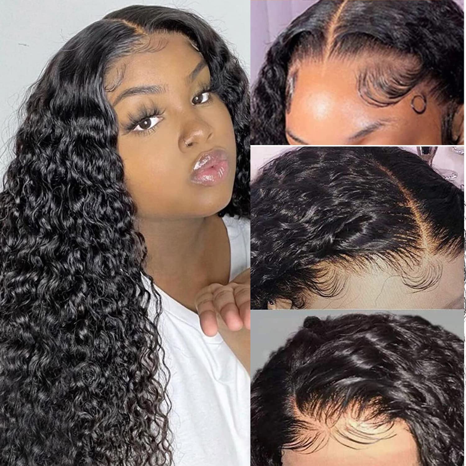 180% Density 4x4 HD Lace Front Wigs Human Hair Water Wave Lace Front Wigs for Women Brazilian Virgin Human Hair Wet and Wavy Closure Wig Natural Color (20 Inch)