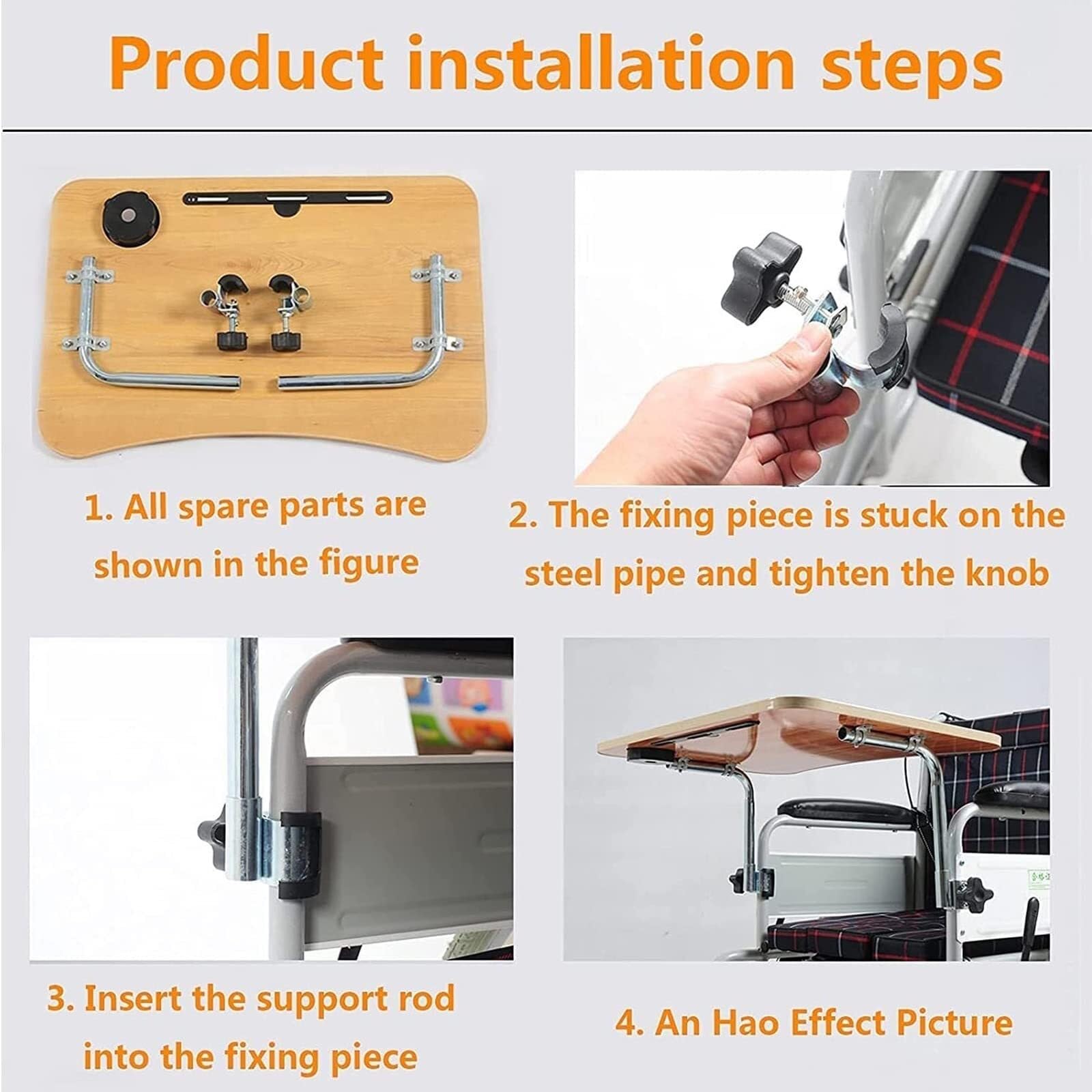 Tavolo portatile con vassoio per sedia a rotelle, tavolo da pranzo rimovibile in legno con supporto per cellulare e chiusure in metallo, misura 60 cm x 40 cm per comodità e accessibilità