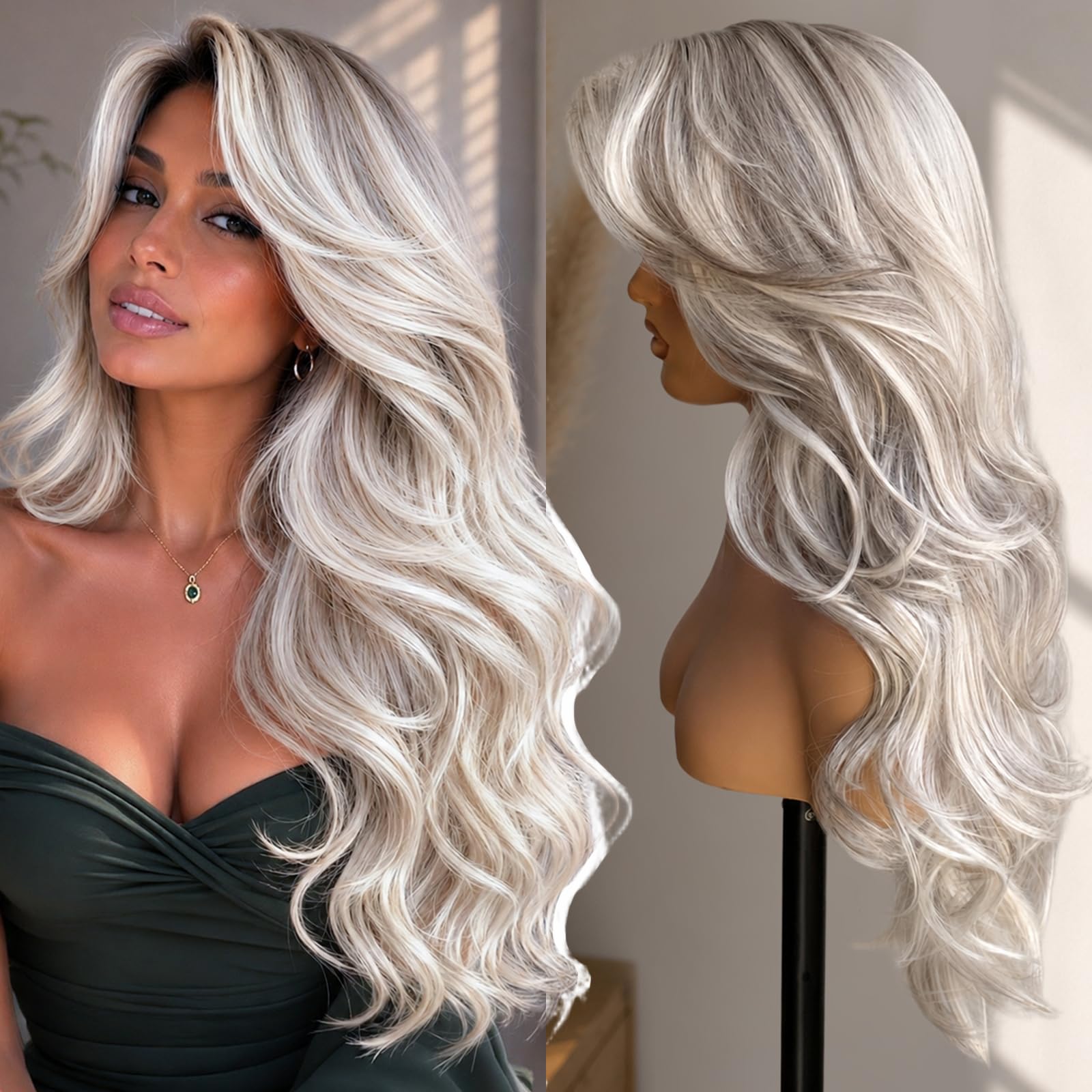 KOME Silver Platinum Blonde Layered 13x4 Synthetic Lace Front Wig Platinum Blonde #TT6/4603
