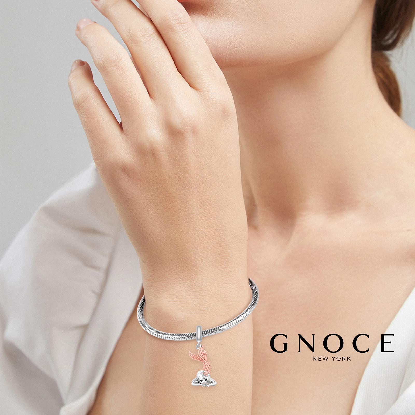 GNOCE Charm Ciondolo a forma di unicorno, in argento Sterling 925", anima e spirito divino, con ciondolo in oro con CZs, compatibile con bracciali e collane
