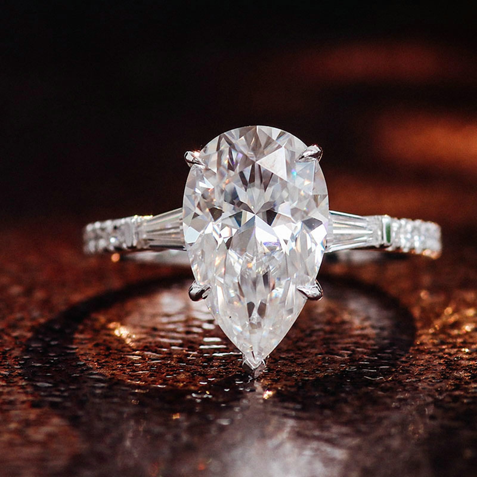 Beydodo Anello da donna singolo, in oro bianco 750 585 375 gocce, con moissanite, da donna, senza nichel, misura 50-62, 15 (17,5), metallo prezioso Gemma, Moissanite