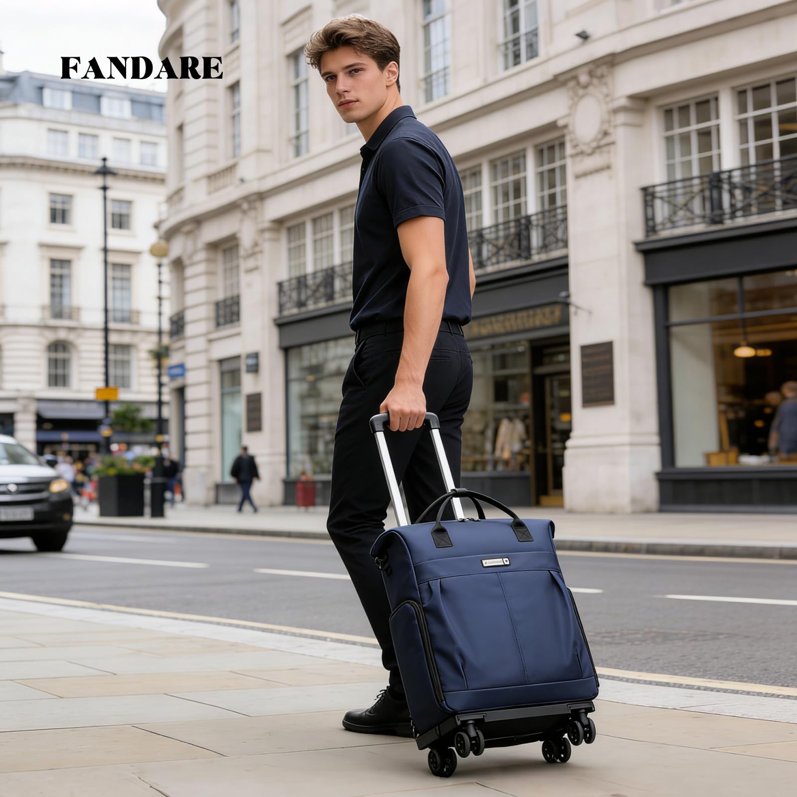 FANDARE 35L Laptop-Trolleys Herren Damen Einkaufstrolley klappbar Rollerrucksack Business Wandlungsrucksack Reiserucksack mit Rollen Trolley-Rucksack Rollen Handgepäck Rolling Aaktenkoffer Blau