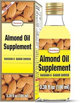 Hamdard Roghan Badam Shirin Almond Oil 100ml / 3.38Fl Oz Pure, Sweet Almond Oil for Health, Hair, and Skin Care