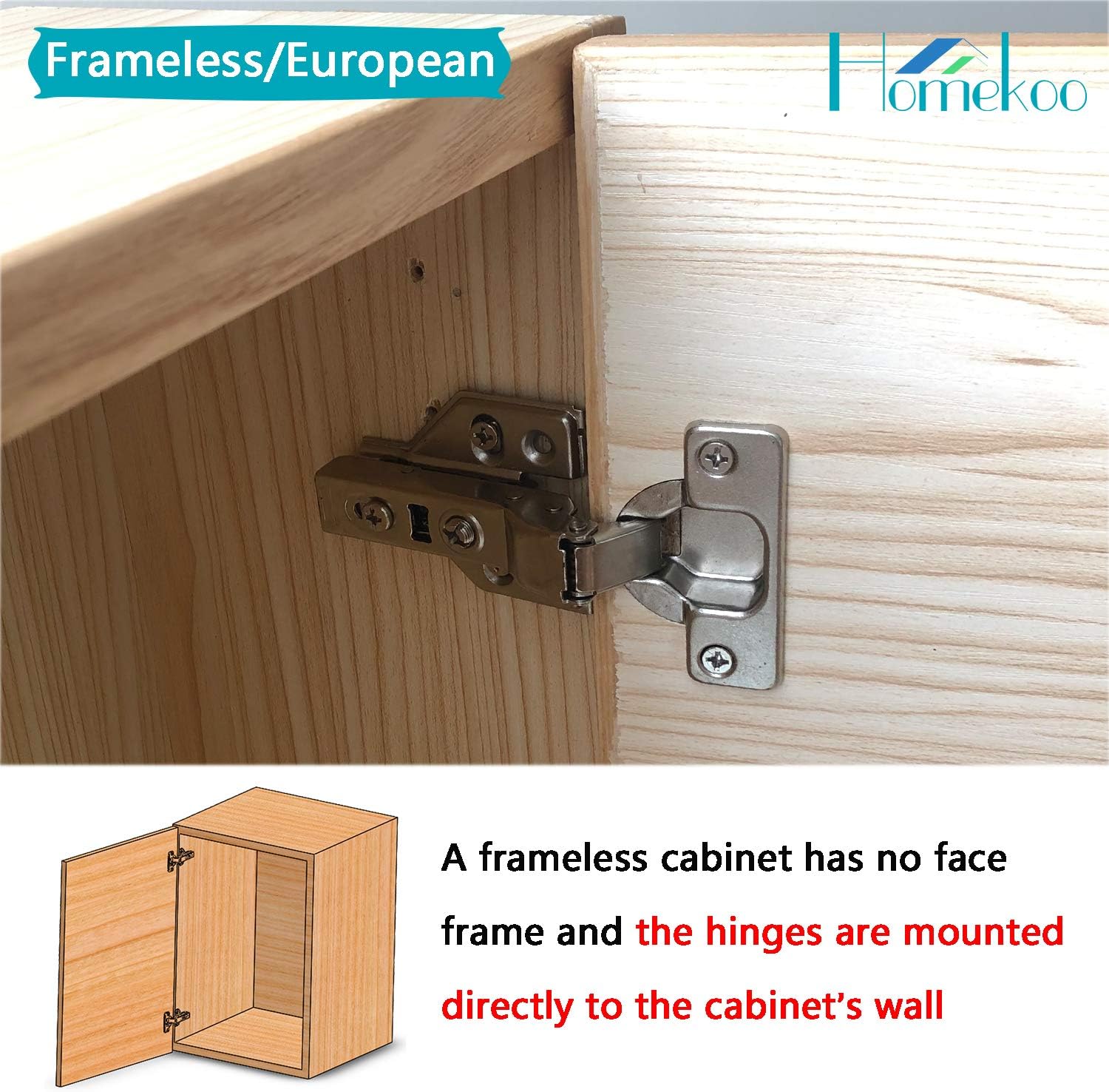 🔥 Cashback up to 70% Homekoo 40PCS Half Overlay Frameless Hinges for Cabinets Door 105 Degree Euro Concealed Hinge