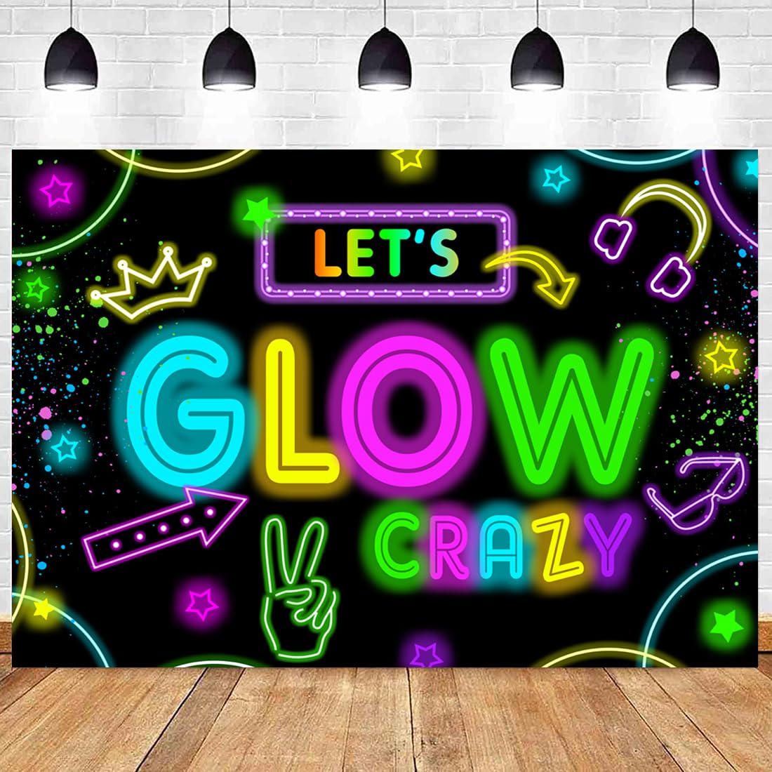 Wollmix Neon Glow Party Decorations Supplies Backdrop 10x7ft Glow in The Dark Let’s Glow Banner Photography Background Birthday Sleppover Graffiti