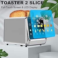 Vista 2 de Tostadora de pantalla táctil de 2 rebanadas, tostadoras de bagel con pantalla LCD, tostadoras digitales inteligentes de acero inoxidable con tostada