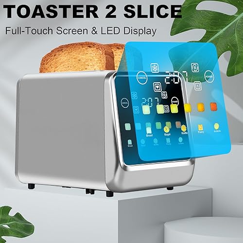 Miniatura 2 de Tostadora de pantalla táctil de 2 rebanadas, tostadoras de bagel con pantalla LCD, tostadoras digitales inteligentes de acero inoxidable con tostada