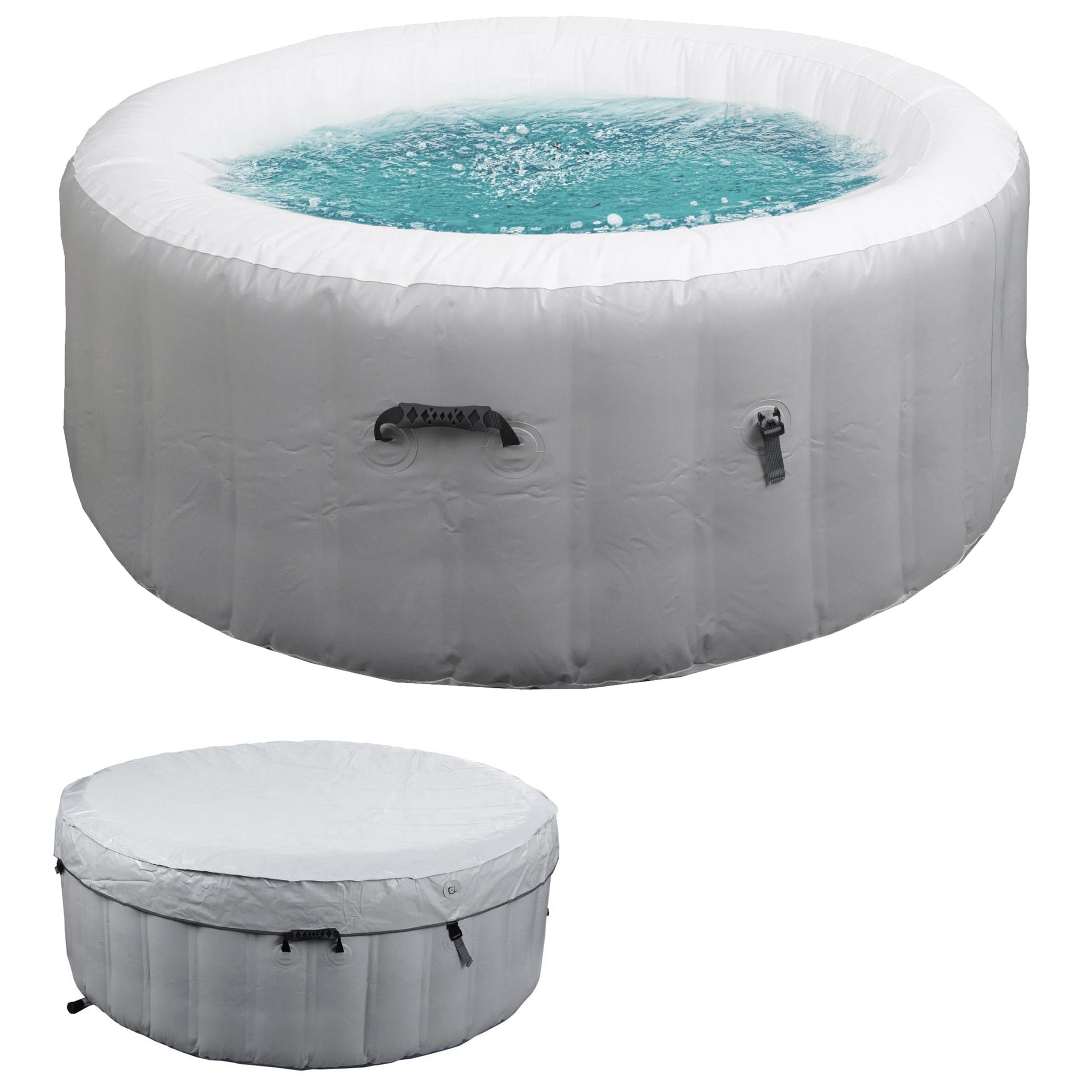 Mendler Whirlpool HWC-N97, Ersatz-Pool 4 Personen, In-/Outdoor aufblasbar PVC laminiert, rund Ø180cm - grau-weiß