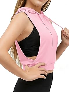 Hilinker Girls Hooded Tank Top Sleeveless Hoodie Workout Crop Top Athletic Open Side Summer Shirts