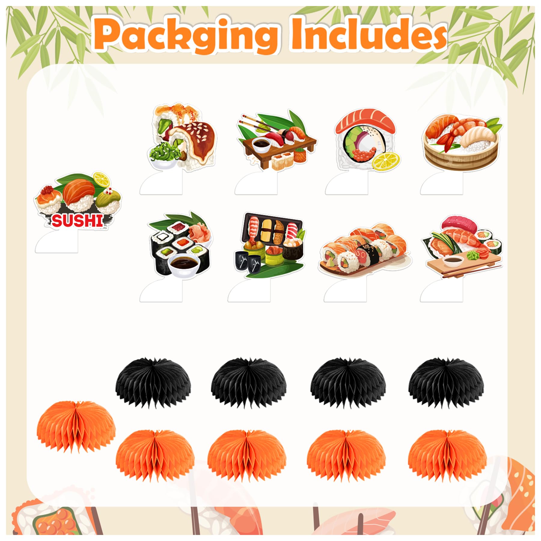 9 centros de mesa de panal de sushi para decoración de mesa, decoraciones de mesa de sushi para comida japonesa, decoraciones de fiesta de sushi, suministros de fiesta de cumpleaños de sushi 2