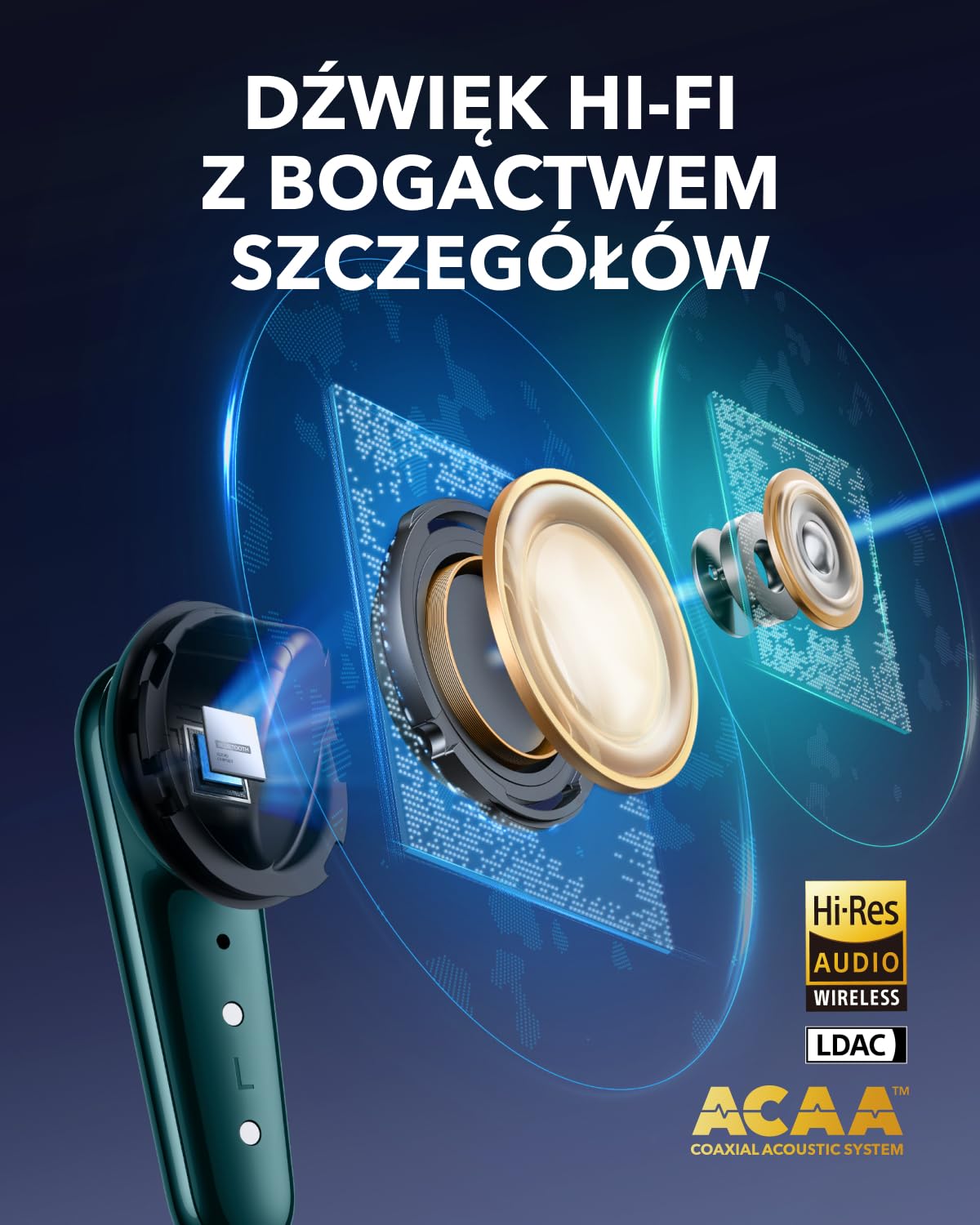soundcore Liberty 4 Pro firmy Anker, bezprzewodowe słuchawki z redukcją szumów, 7 czujników i adaptacyjna redukcja szumów w czasie rzeczywistym, 2x szybsze ładowanie, muzyka Hi-Fi (zielony)