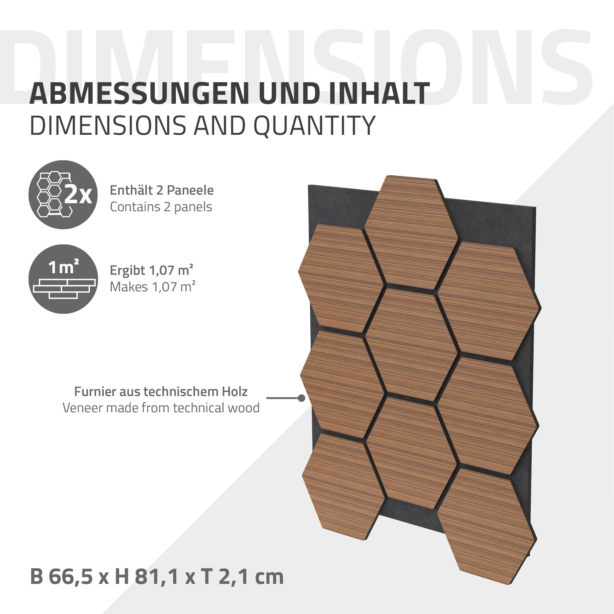 ML-Design Set di 2 Pannelli Acustici 66x81x2 cm per 1 m² Teak Pannelli Murali Fonoassorbenti in MDF con Effetto Legno Esagonale Rivestimento da Parete per Isolamento Acustico per Ufficio e Studio