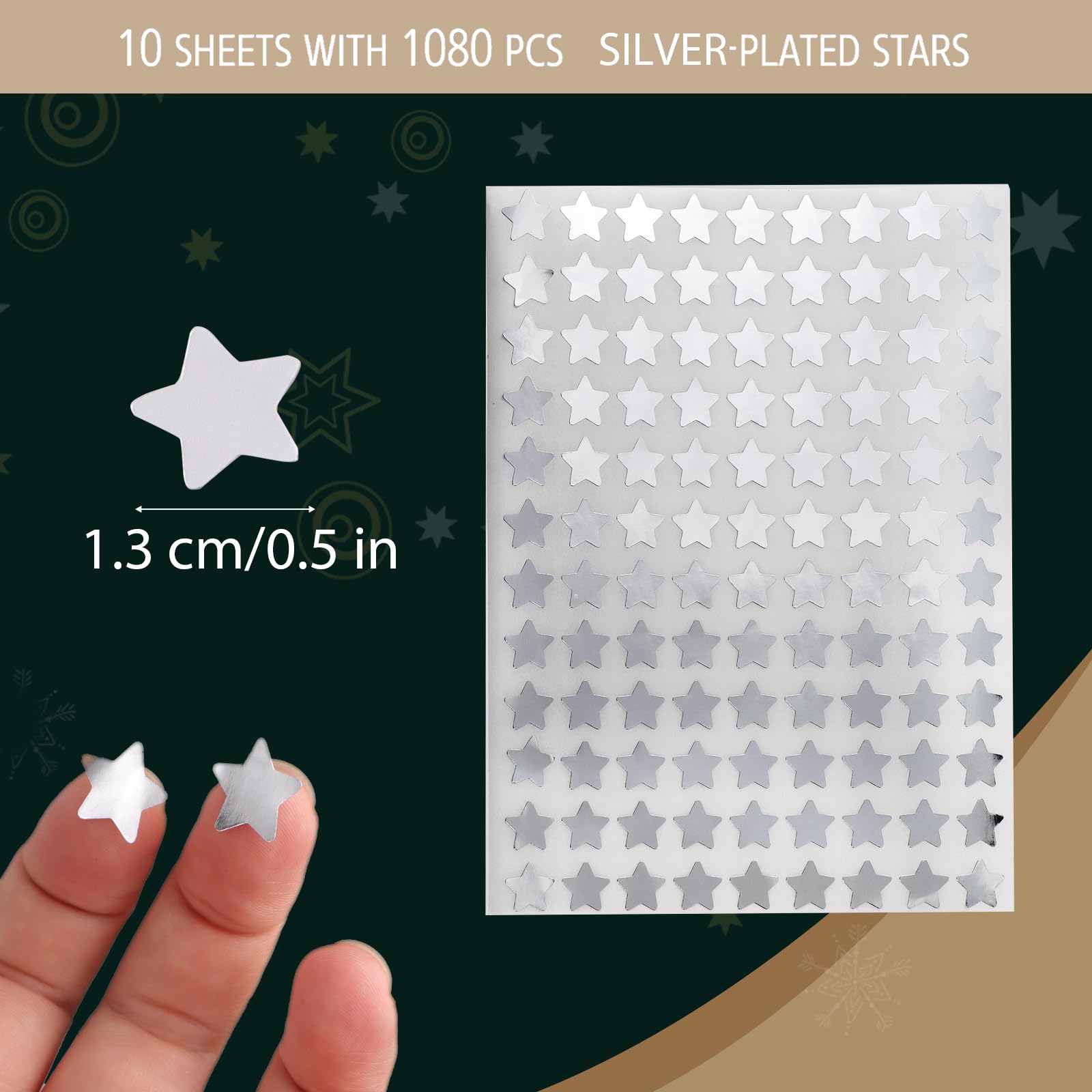 Asian108Markets Silver Star Stickers - 10 Sheets, 1400 Self-Adhesive Metallic Foil Reward Stickers For Kids & Teachers