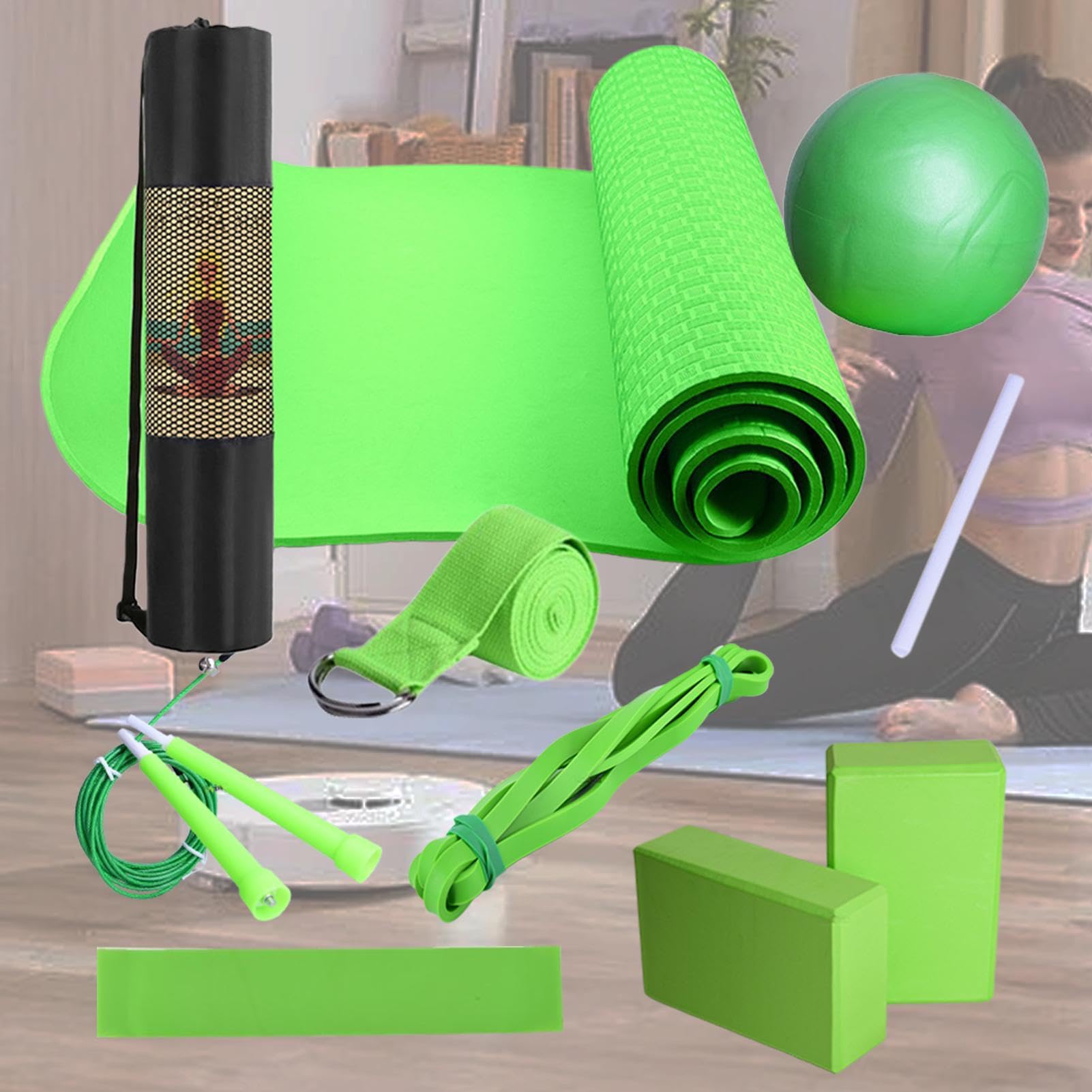Yoga-Set für Anfänger, Trainingsmatte mit Yoga-Ball, inklusive Widerstandsband, Stretchband, Trainingsgerät für Pilates und Fitness