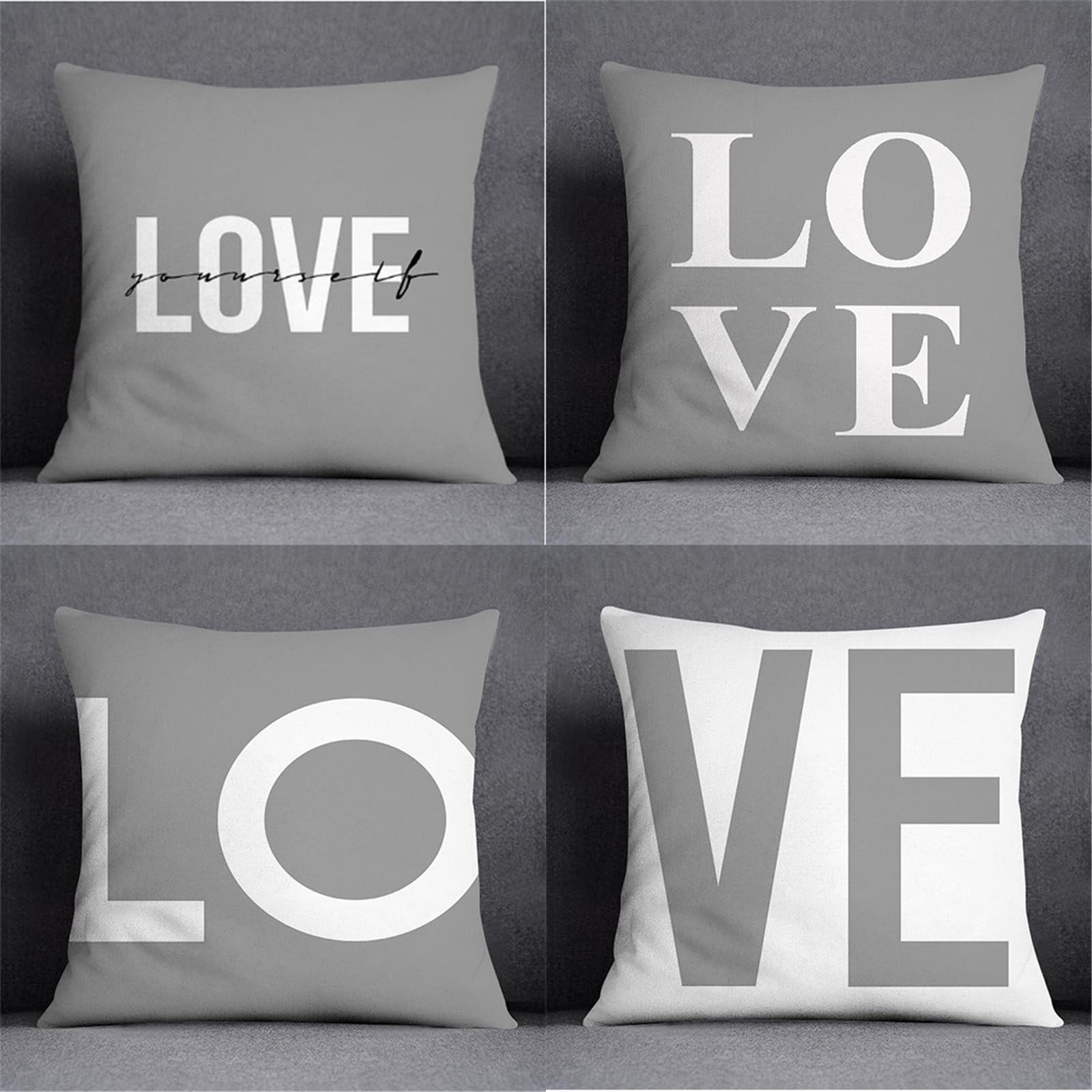 Housse coussin 60x60cm gris lot de 4 en lin double face pour canapé de salon
