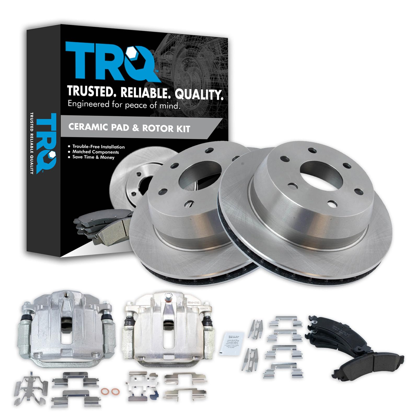 TRQ Rear Brake Pad and Rotor Set Ceramic Vented Rotors Calipers