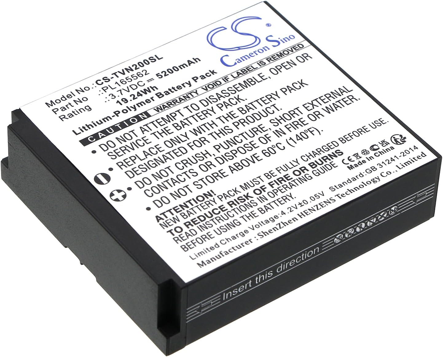 Cameron Sino Battery for TwoNav Aventura 2 PN:TwoNav PL165562 5200mAh / 19.24Wh