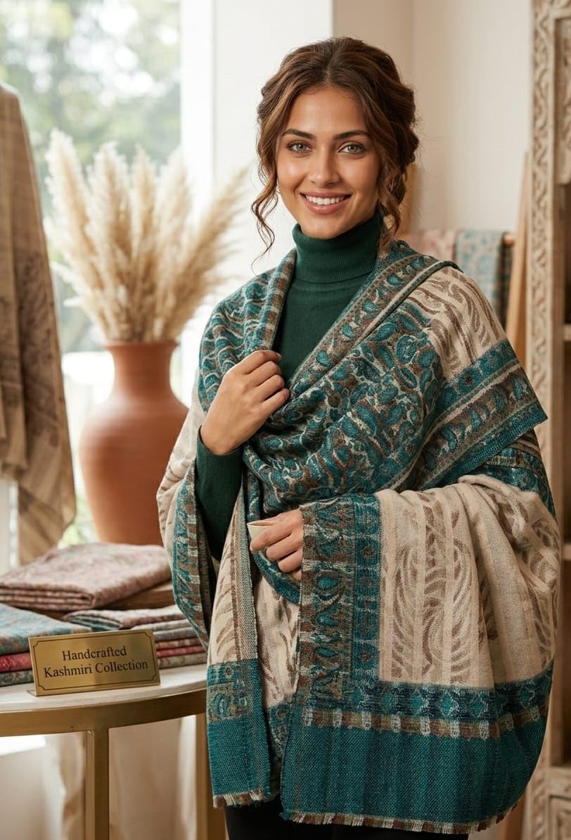 Women's Ethnic Wool Shawl | Designer Woven Pattern, Warm Winter Designer Wrap | Traditional Stole for Saree, Suit & Party-image-34