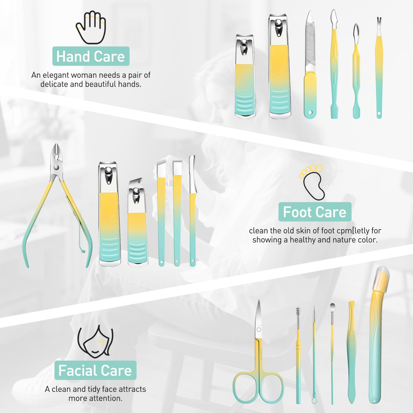 UNUSVERUM Manicure Set 18PCS Professional Nail Care Kit, Stainless Steel Pedicure Care Tools with Travel Case - Image 2