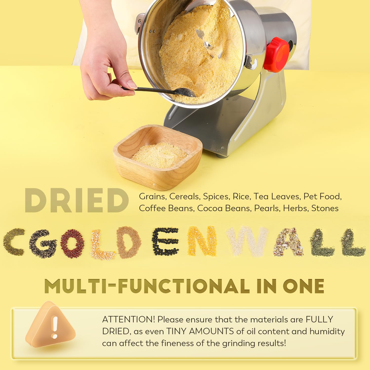 CGOLDENWALL Mulino elettrico per cereali 30-300 maglie macinazione superfine per erbe/grani/spezie/semi 28000 giri al minuto ad alta velocità in acciaio inox (1000g Oscillante)