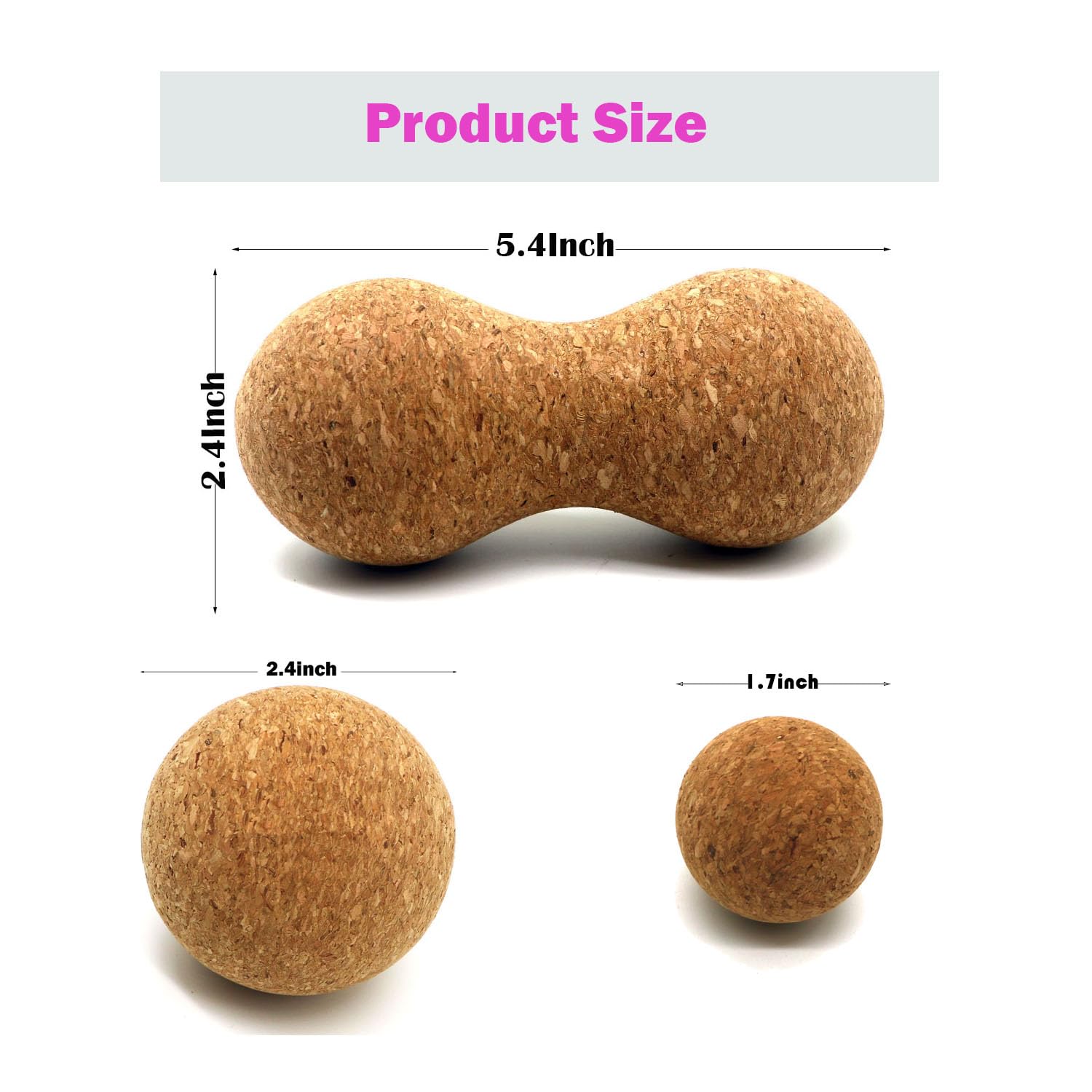 Juego de 3 bolas de masaje de corcho para liberación de fascia después del ejercicio, yoga, terapia de puntos de activación, relaja los músculos y alivia el estrés, juego de 3 (5.4 x 2.4 +