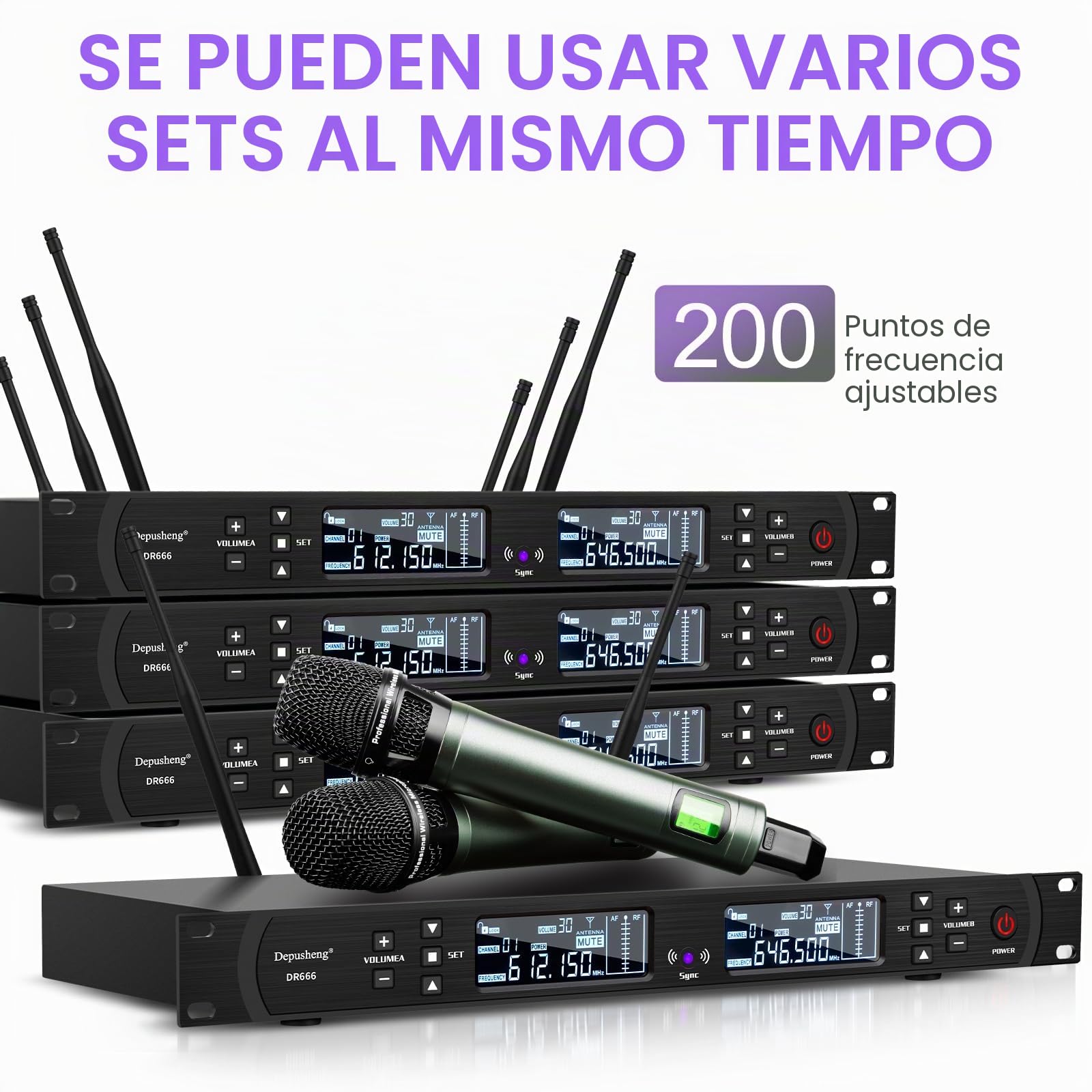 Depusheng DR666 Micrófono inalámbrico Profesional Karaoke 2 micrófono inalámbrico portátil Carcasa de Metal recepción de Larga Distancia 100 Metros dedicado para el Escenario de la Barra
