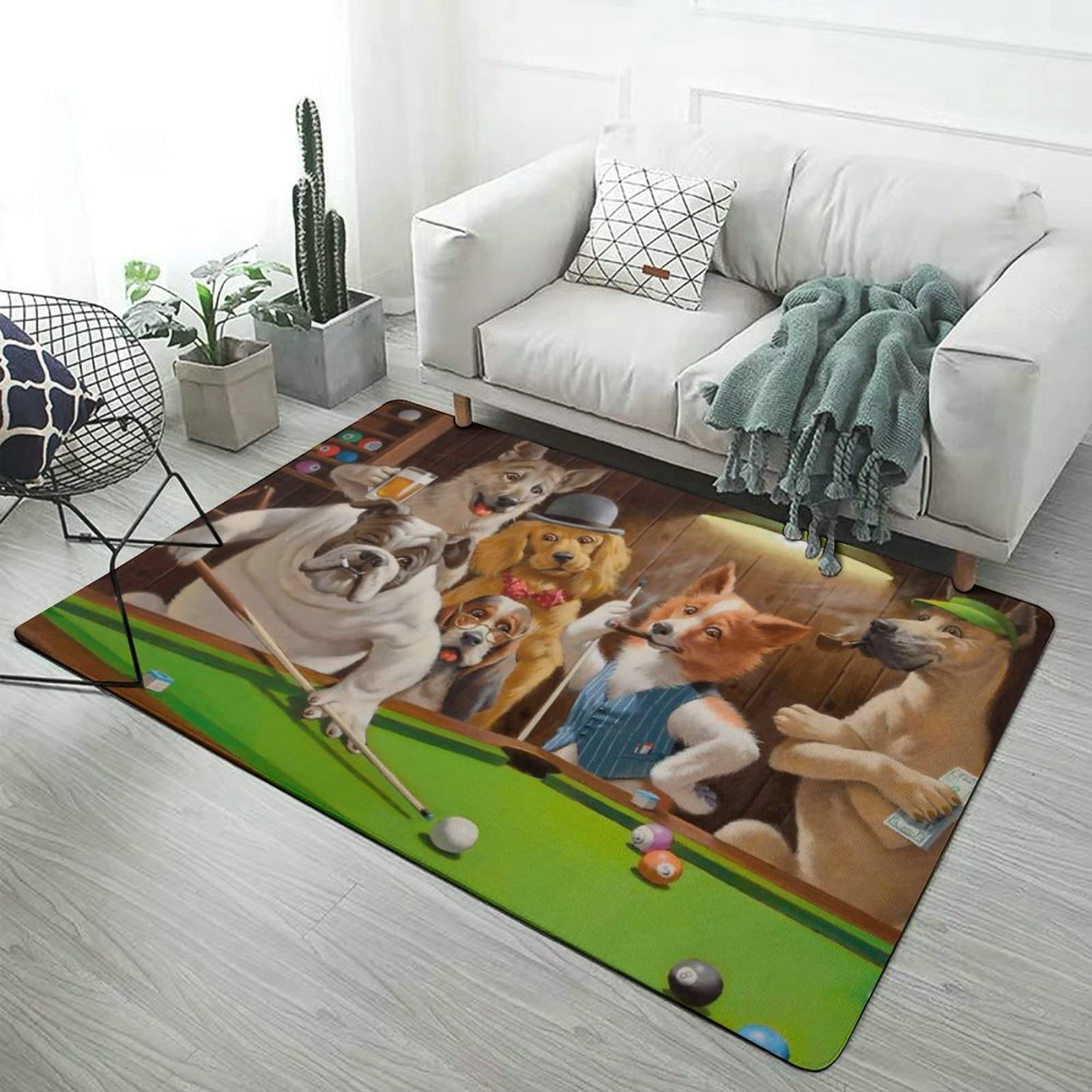 Amazon.co.jp: Carpet, Dog Playing Billiards, Rug, Rug, Anti-Slip