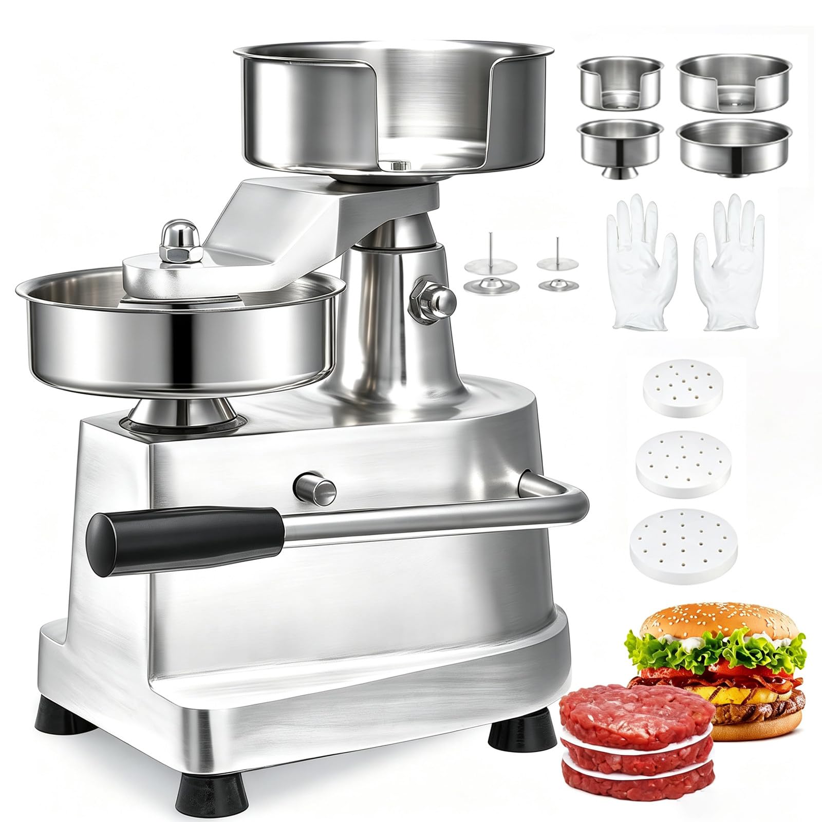 3-in-1 Burgerpresse aus Edelstahl,Patty-Maker,100/130/150mm für Hamburger
