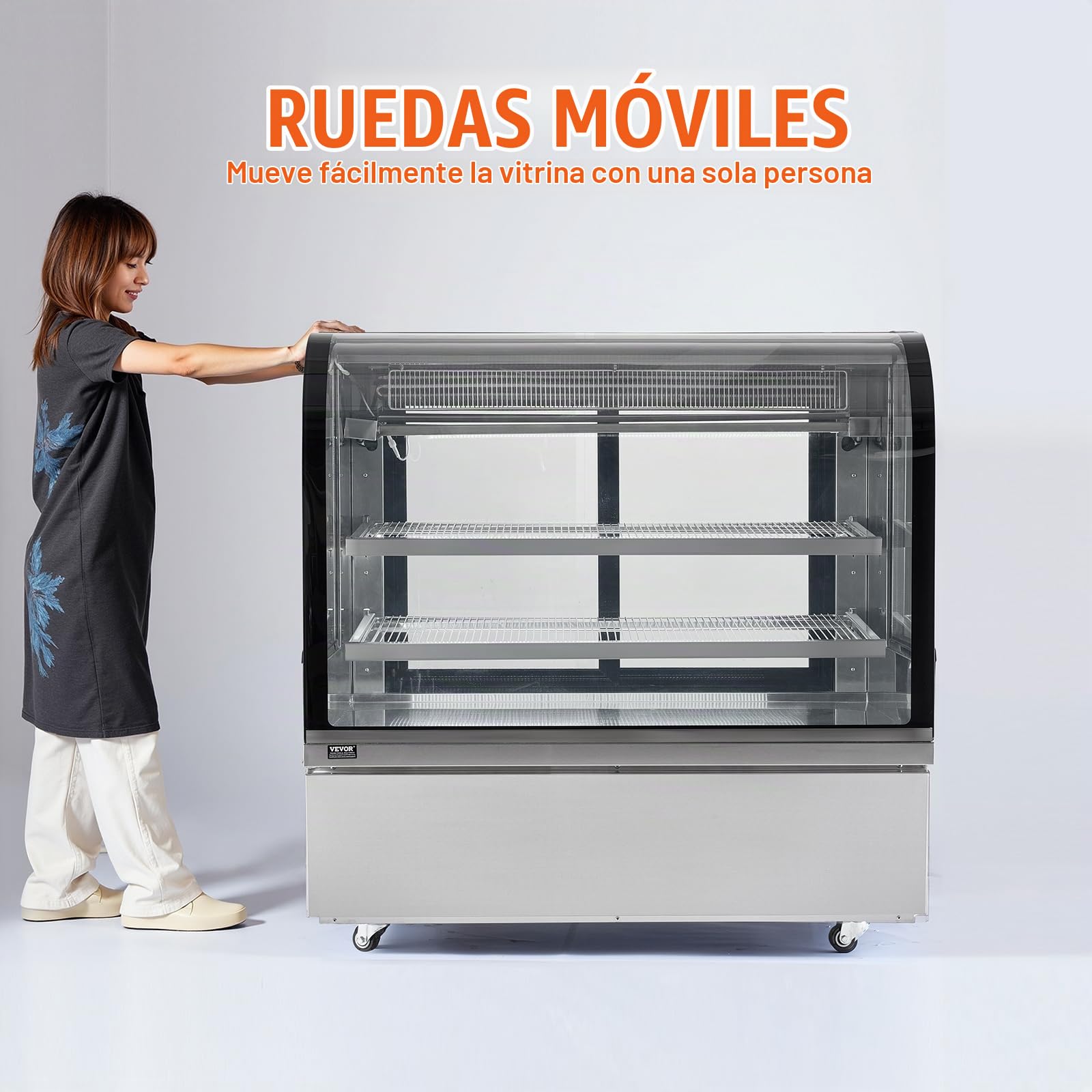VEVOR Vitrina Refrigerada Vitrina Grande para Repostería de 505 L Refrigerador Comercial de 2 Niveles con Iluminación LED Refrigeración por Corriente Descendente Móvil con Ruedas para Panadería