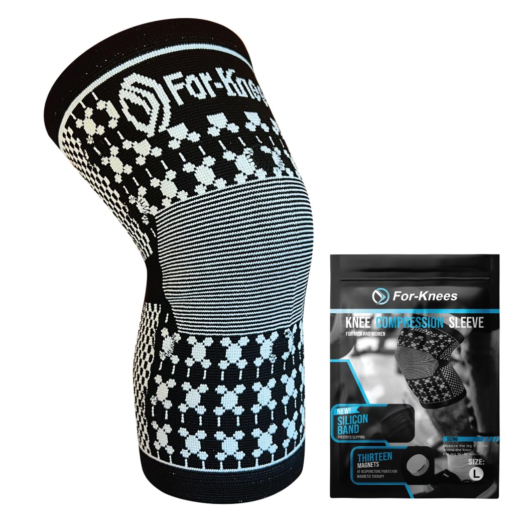 Compression Sleeve with Magnets and Tourmaline. (Medium-13-16 inches- thigh). Be sure to watch video for measuring instructions for your knee before ordering. See chart for size info