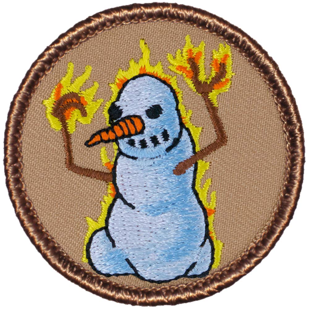 Flaming Snowman Patrol Patch - 2" Diameter Round Embroidered Patch