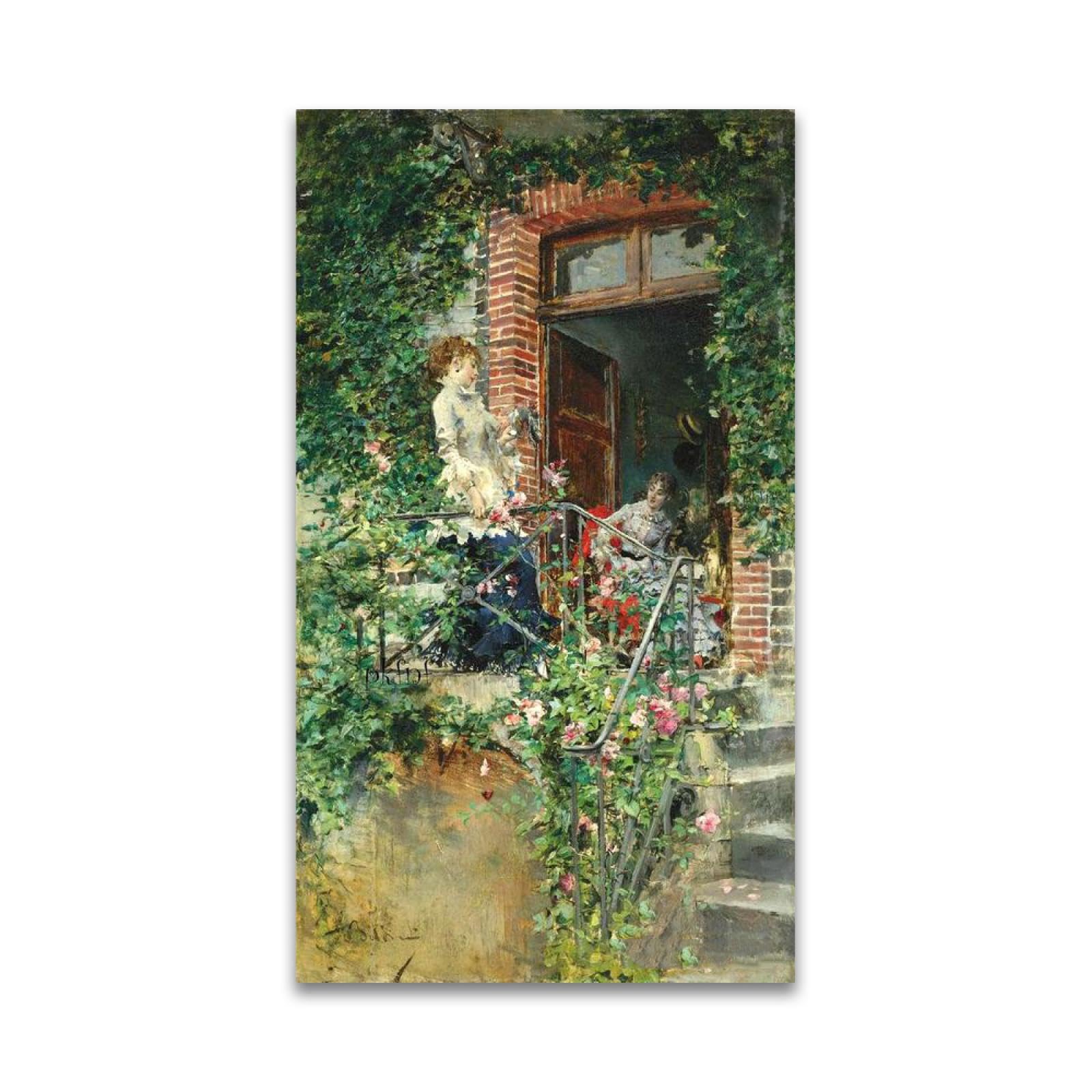 Reprodukcja słynnych obrazów - (letni spacer) autorstwa Giovanniego Boldiniego wydruki znane obrazy na płótnie - druk artystyczny na płótnie salon sypialnia 90 x 50 cm bez ramy