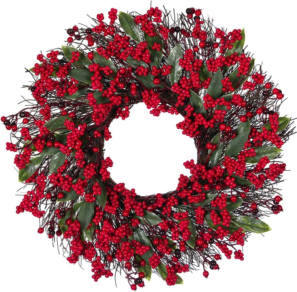 PAIKOE Christmas Wreath for Front Door, Christmas Red Berry Wreath