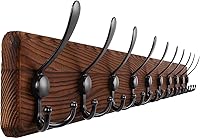 Vista 1 de Rustic 38.6" Large Coat Rack Wall Mount, Long Wood Coat Hooks with 10 Triple Hooks, Heavy Duty Wooden Coat Hanger Wall Mount for Entryway, Farmhouse