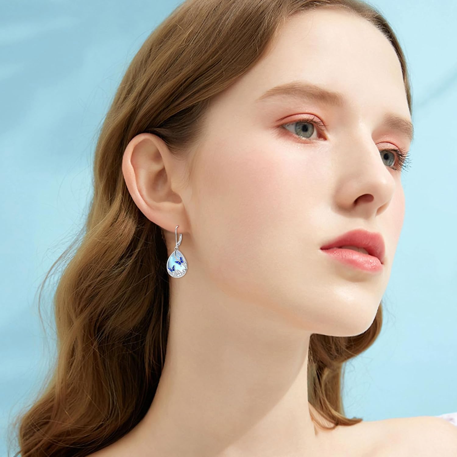 Teardrop Butterfly/Dragonfly/Bee Dangle Earrings for Women 925 Sterling Silver Moonstone Turquoise Earrings Animal Jewelry Valentines Day Mothers Day Gifts for Women - Image 5