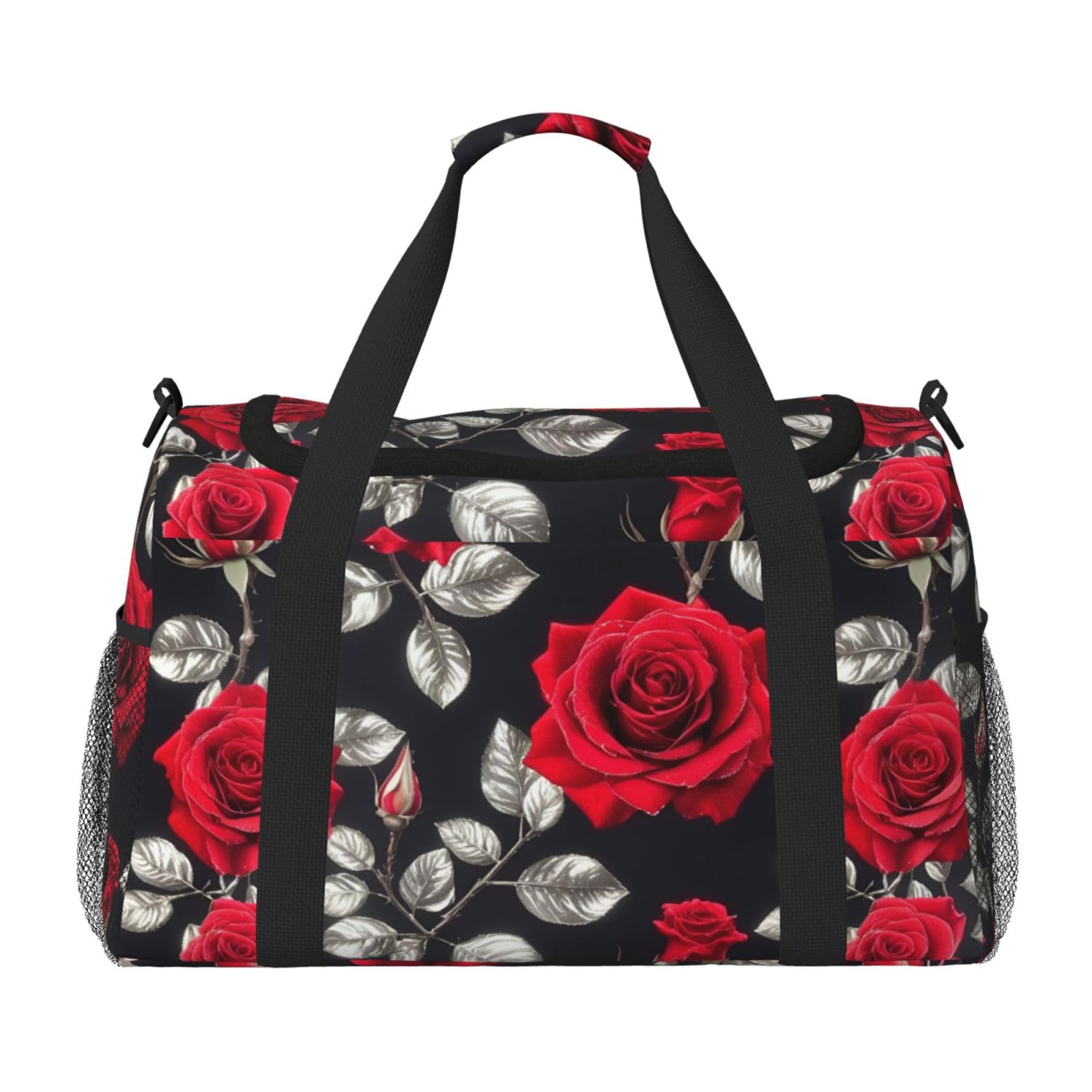 Red Rose Garden - Bolsa de viaje con cremalleras y asas, bolsa de lona plegable grande para vacaciones familiares, Black, Talla única