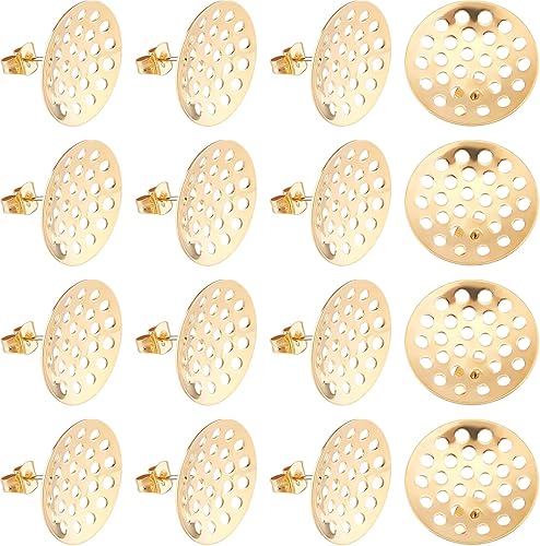 DICOSMETIC 20 piezas de aretes de acero inoxidable en blanco con pasador de 0.031 in y agujero de bucle de 0.59 pulgadas, base de tamiz de color