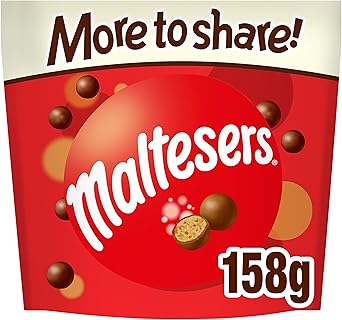 Maltesers Milk Chocolate Sweets Sharing Bag 158g – Chocolate Sweets with Crunchy Malt Centre, Milk Chocolate Candy, Chocolate Gift Bag, Sharing Snacks & Hamper Filler