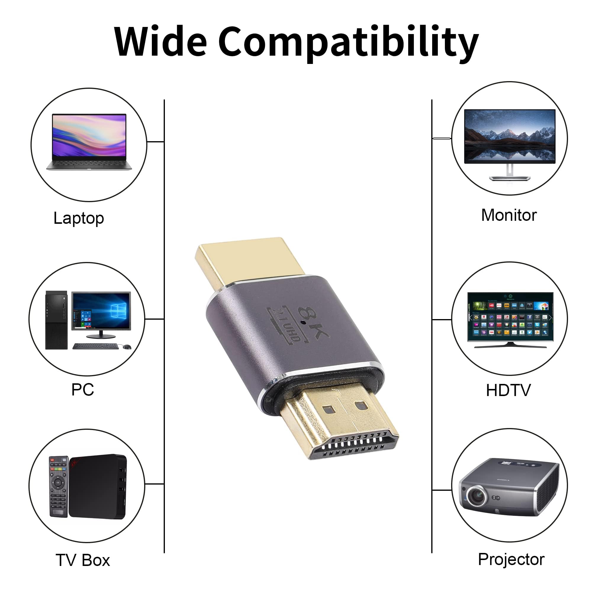 Adaptateur HDTV mâle à mâle 8K 60Hz HDTV 2.1 UHD Connecteur 3D Extender 2 Packs