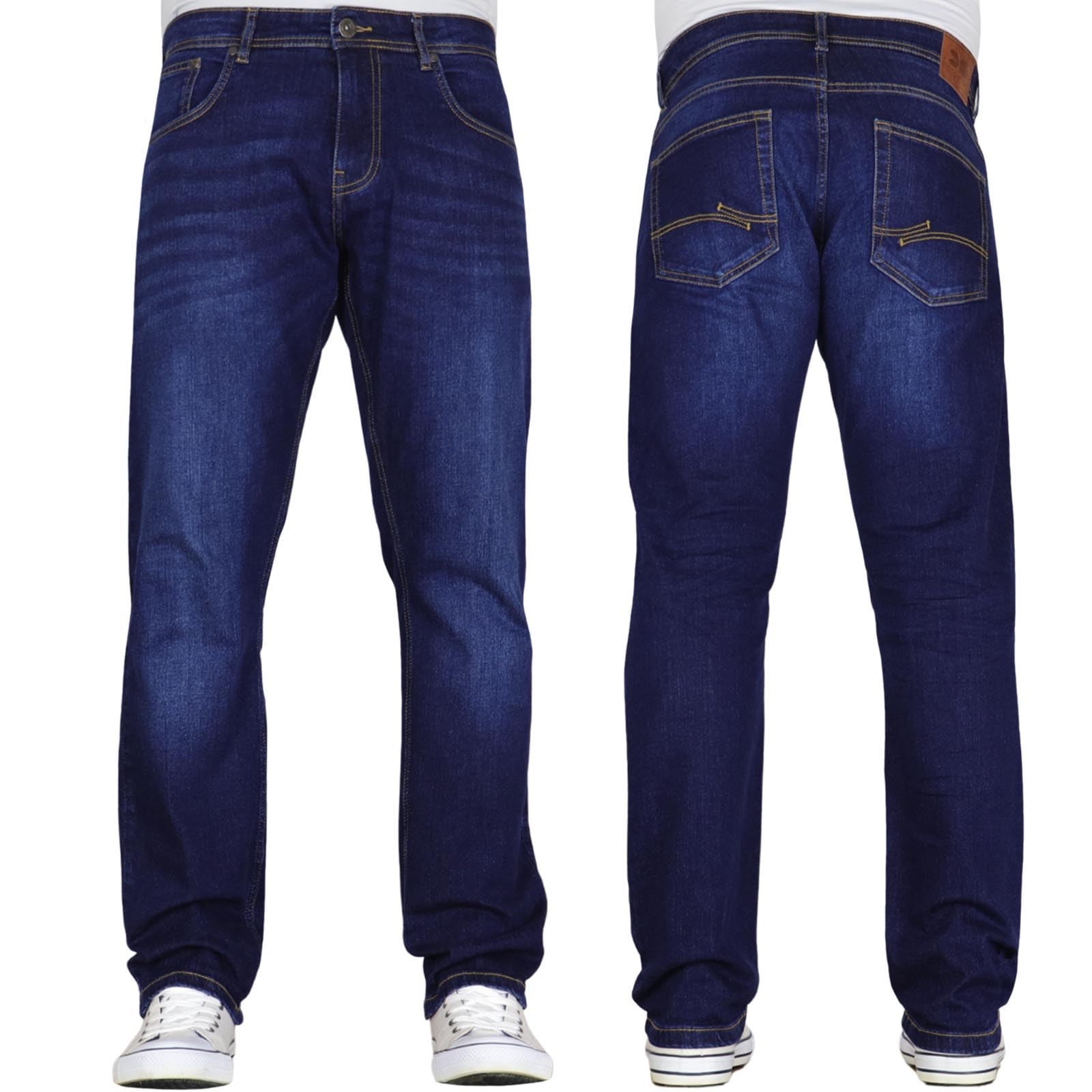 Crosshatch Mens Straight Leg Stretch Classic Regular Fit Essentials Denim Jeans by JEANBASE Dark Wash 32W X 30L