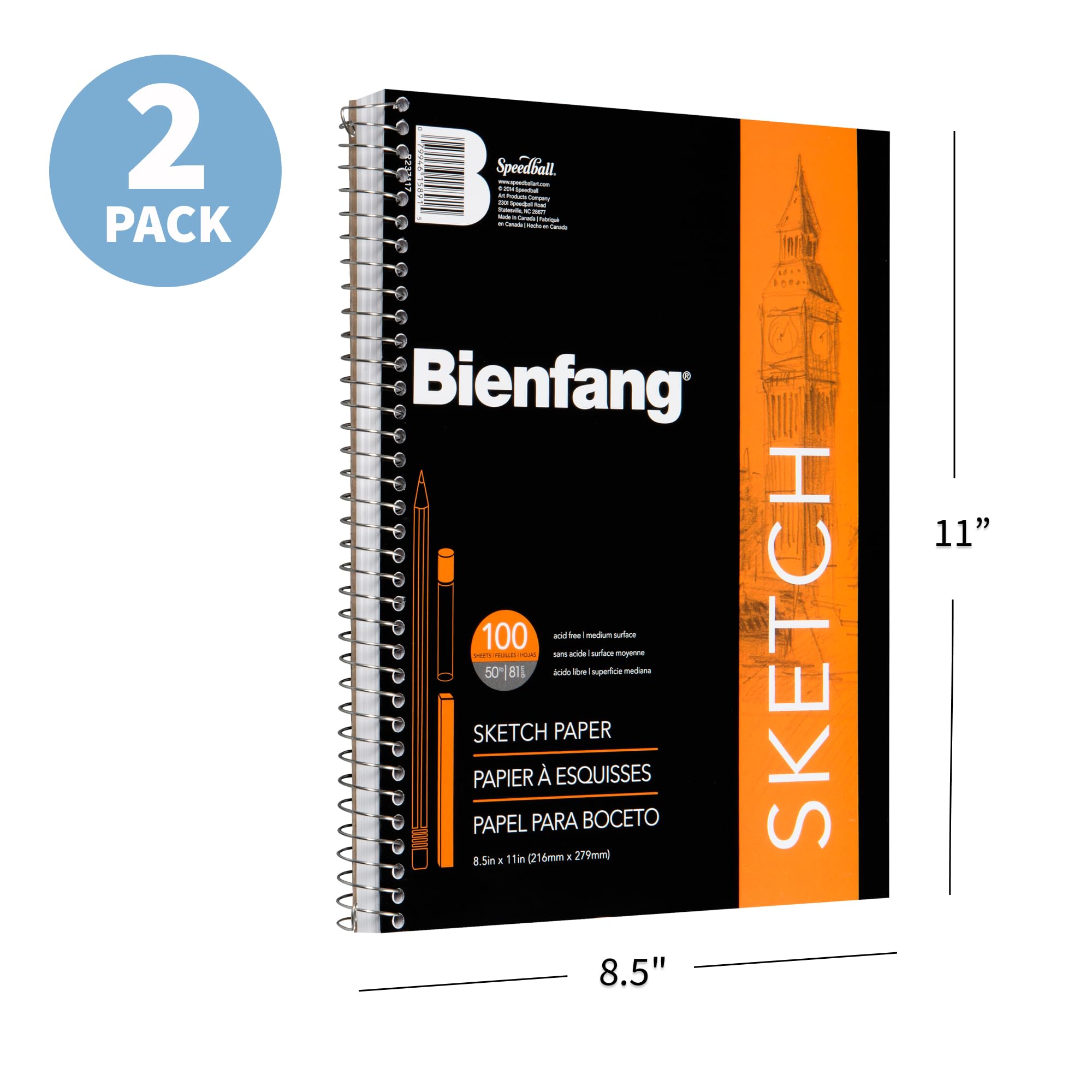 Bienfang Blocco per schizzi 21,5 x 28,9 cm, 81 g/m², 100 fogli (confezione da 2) – Quaderno a filo rilegato