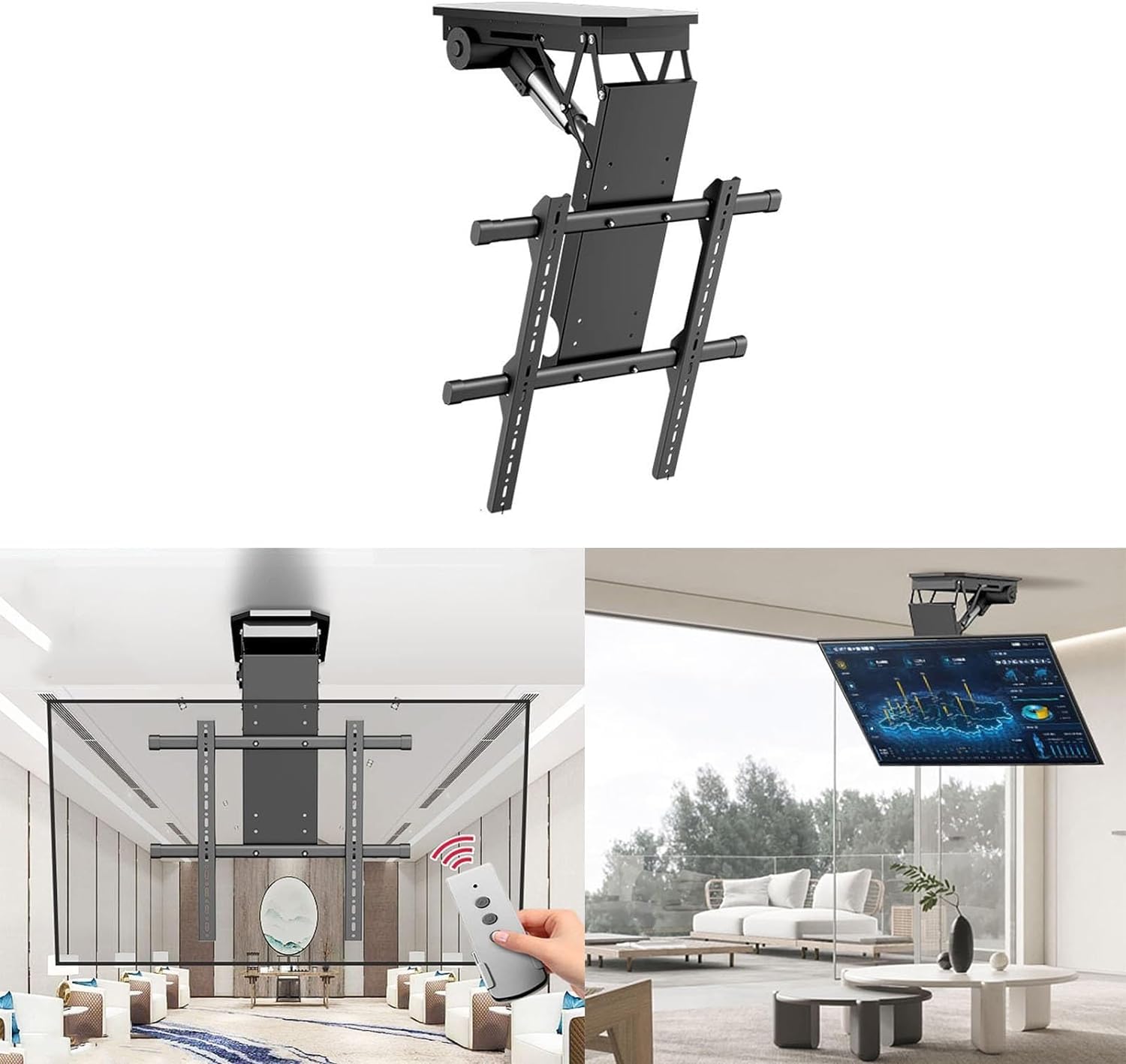 Supporto TV, supporto da parete for monitor, staffa elettrica regolabile a soffitto - for 50-90 pollici, sollevamento motorizzato con telecomando e impostazione di memoria