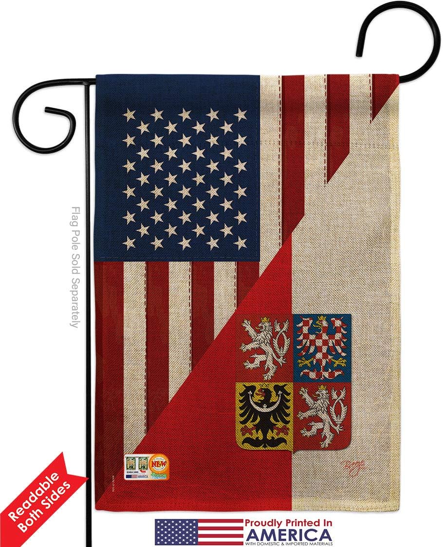 US Czech Republic Friendship Burlap Garden Flag Set Wall Holder Regional USA American Alliance World Country Particular Area Small Decorative Gift Yard House Banner Double-Sided Made In 13 X 18.5