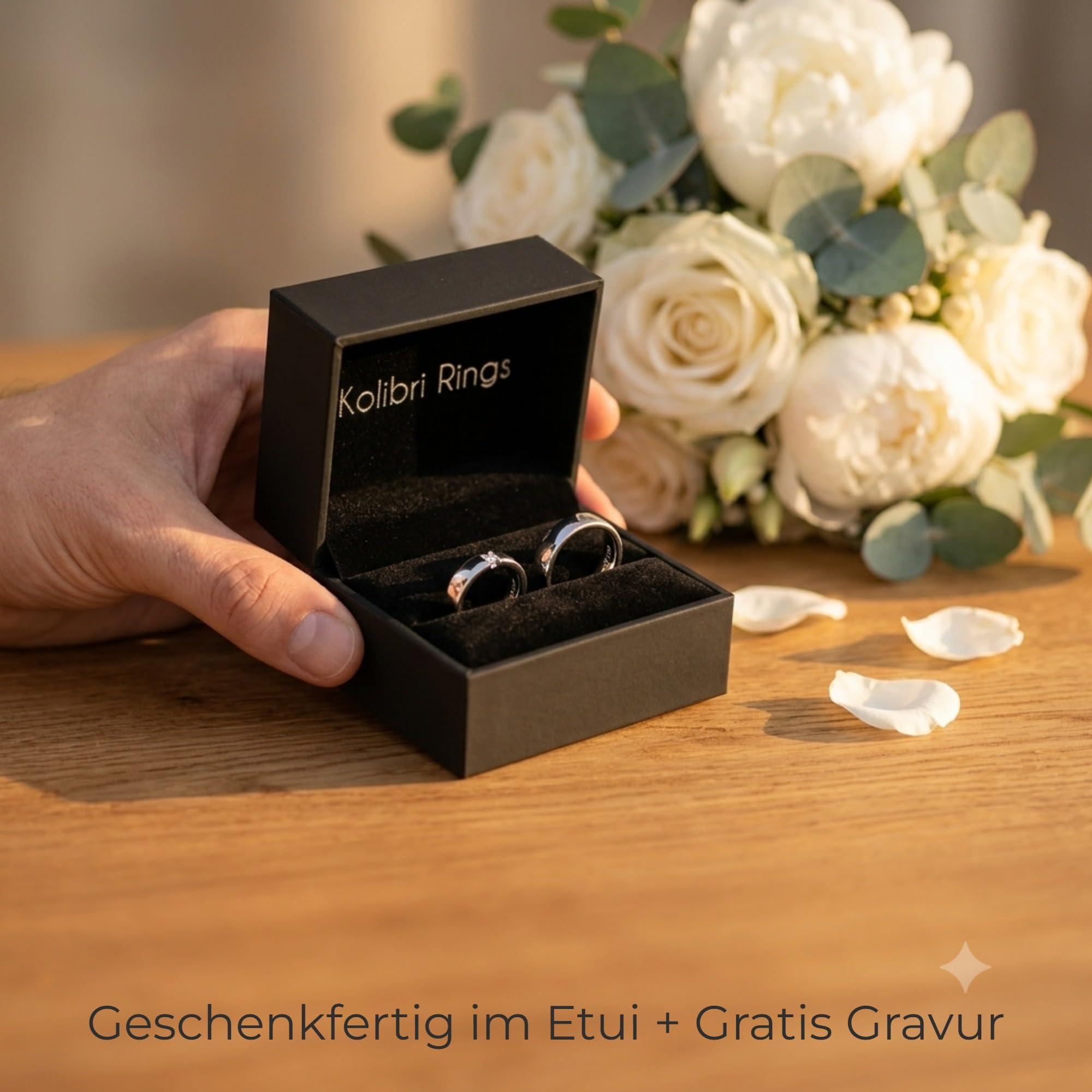Kolibri Rings - Freundschaftsringe Silber 925 Paarpreis Spannring-Optik Massiv Nickelfrei Zirkonia Stein Trauringe Eheringe Partnerringe 100% Made in Germany- Inkl. Gratis Etui + Gravur