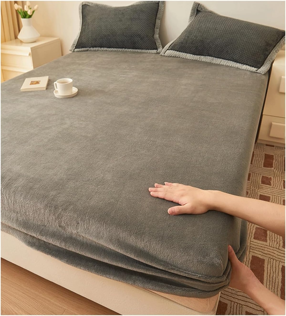 Drap-housse en flanelle de velours de lait pour un lit king size chaud en hiver
